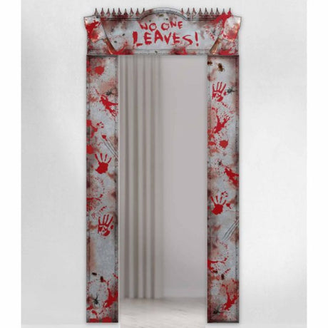 Eerie Bloody Doorway Decoration, 108cm x 214cm, perfect for Halloween and haunted house themes.