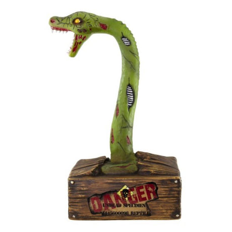 Lifelike Animatronic Zombie Snake with motion activation, lights, and sounds, perfect for Halloween decor or haunted houses.