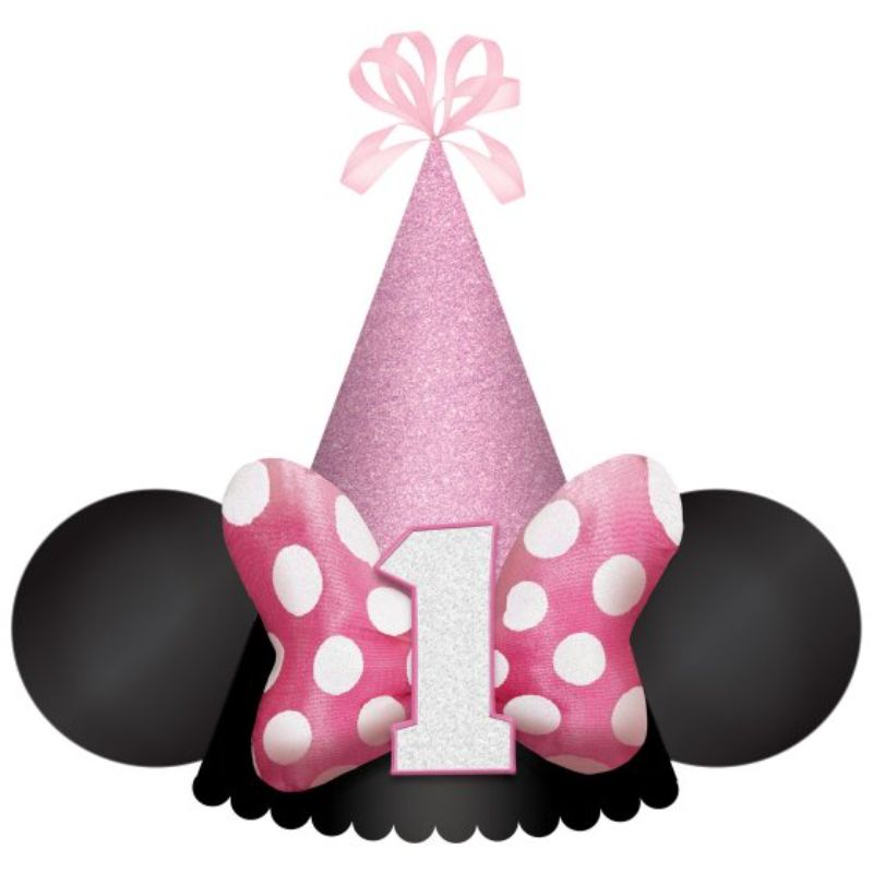 Minnie Mouse Forever Deluxe Cone Hat, colorful 17cm accessory for a magical 1st birthday celebration.