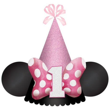 Minnie Mouse Forever Deluxe Cone Hat, colorful 17cm accessory for a magical 1st birthday celebration.