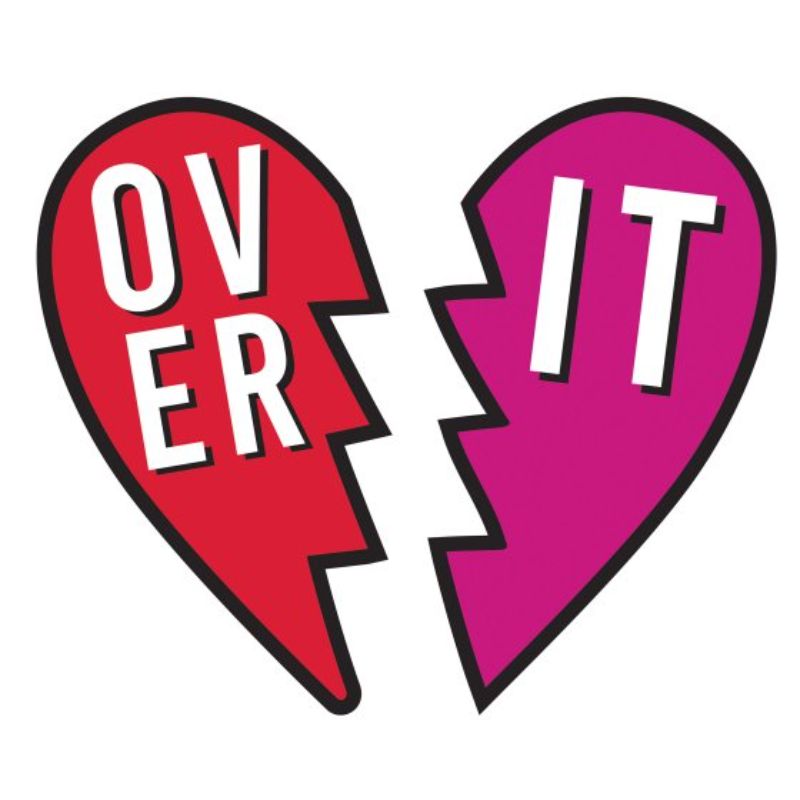 Pack of 2 'OVER IT' cardboard cutouts, 50cm, perfect for Anti-Valentine's Day party décor and humor.