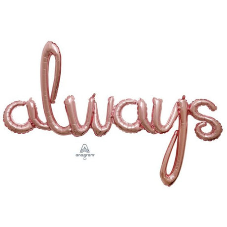 Rose gold self-sealing foil balloon, 124cm x 76cm, perfect for celebrations and elegant decor.