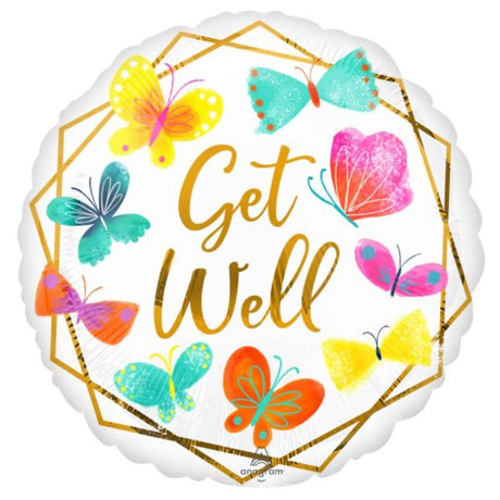 Elegant 45cm white and gold get well balloon, perfect for uplifting spirits and expressing heartfelt wishes.
