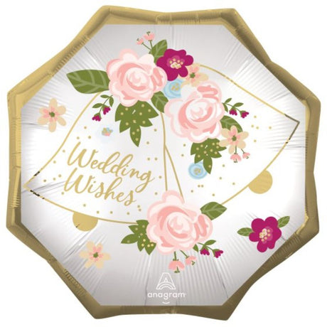 SuperShape Wedding Wishes Bells: 55cm foil balloon for elegant wedding décor, symbolizing love and joy.