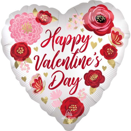 Jumbo 71cm self-sealing balloon with vibrant satin-painted floral designs for Valentine's Day celebrations.