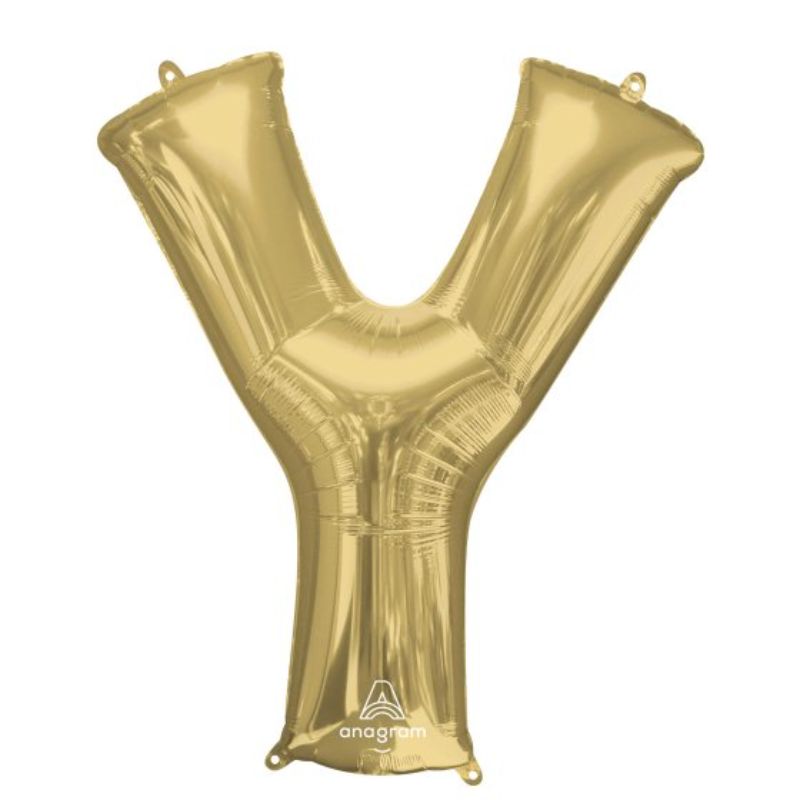 SuperShape Letter Y in White Gold, 86cm foil balloon, perfect for elegant celebrations and party décor.