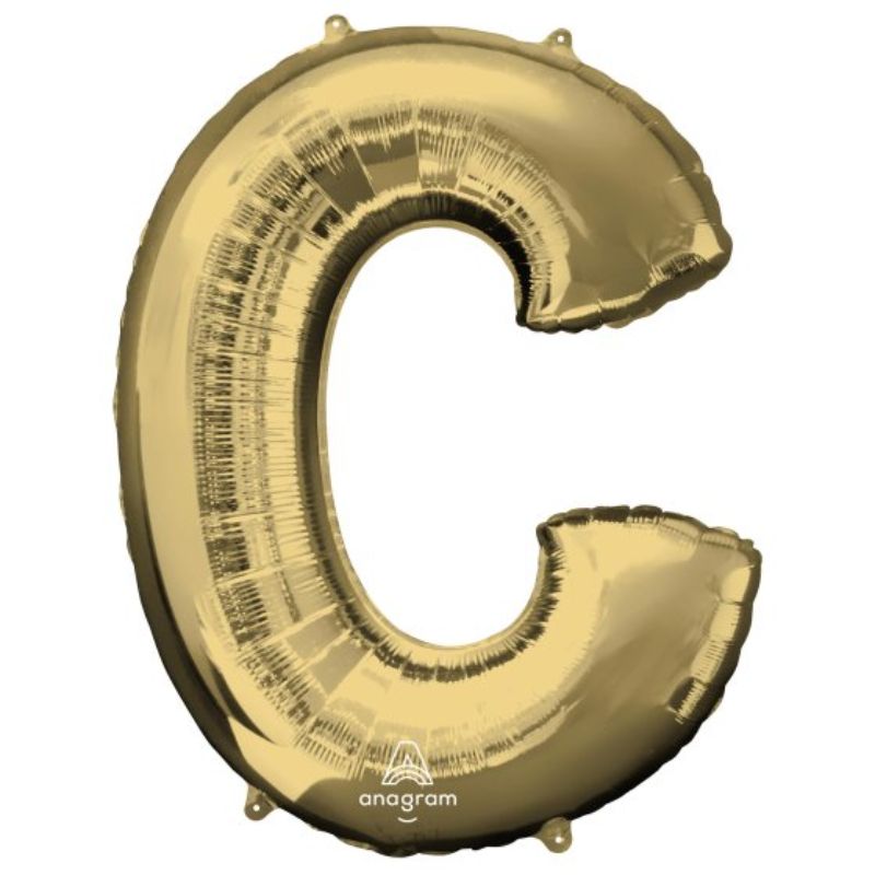 SuperShape Letter C balloon in white gold, 86cm self-sealing foil design, perfect for celebrations and themed events.