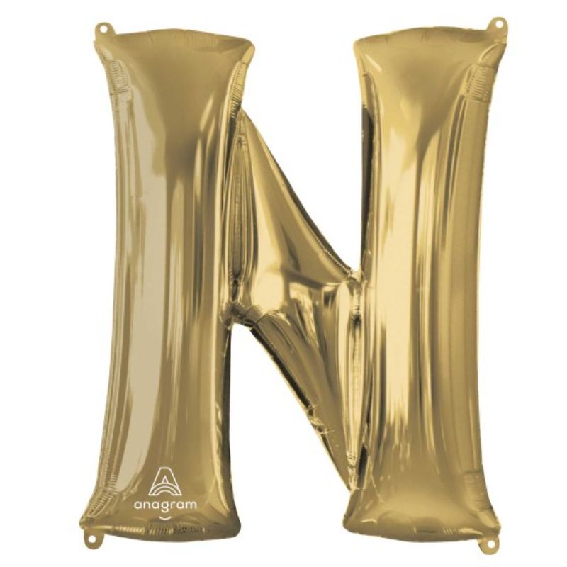 White gold letter N balloon, 86cm, self-sealing foil, perfect for celebrations and decorations.