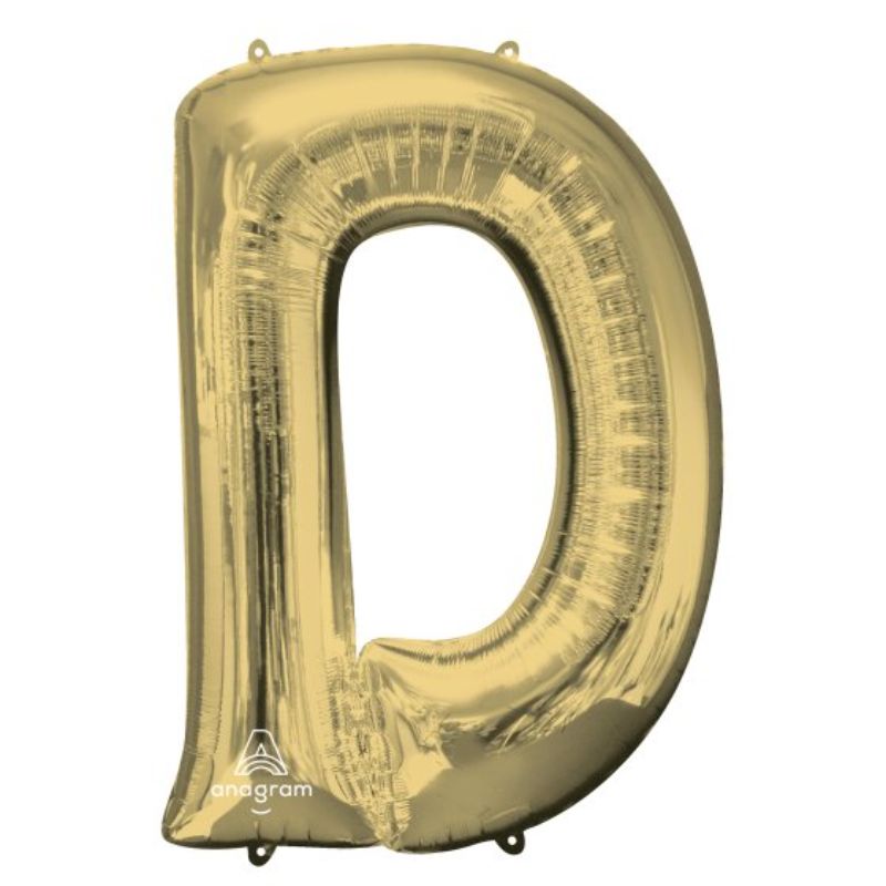 Elegant 86cm white gold foil balloon in the shape of letter D, perfect for celebrations and event decor.