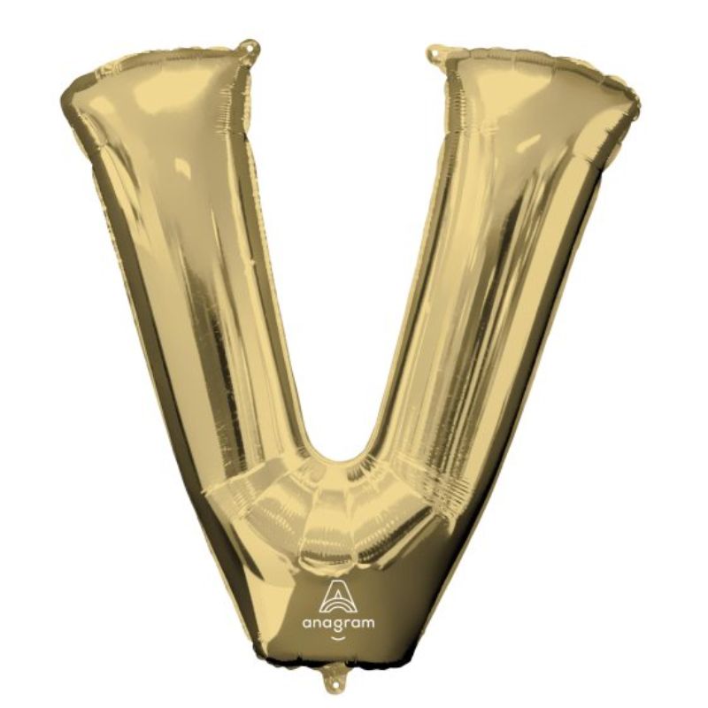 SuperShape Letter V balloon in white gold, 86cm, perfect for celebrations and elegant decor.