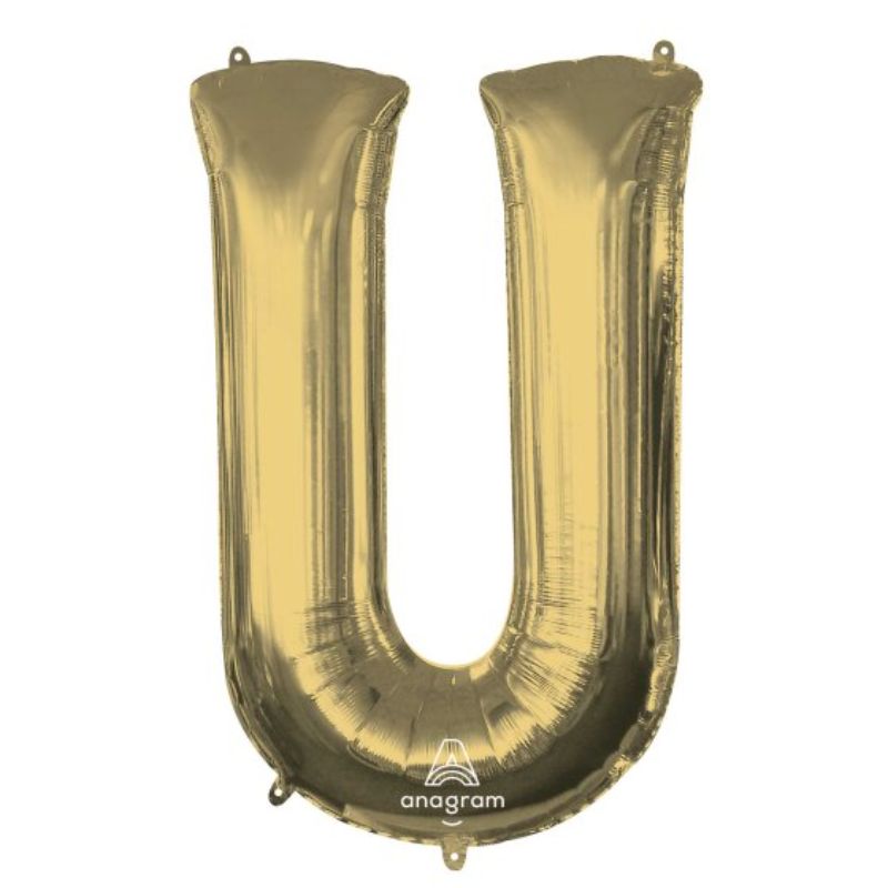SuperShape Letter U foil balloon in elegant White Gold, 86cm, perfect for celebrations and stylish decor.