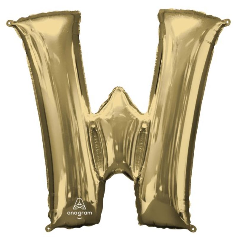 SuperShape Letter W balloon in white gold, 86cm, self-sealing, perfect for elegant celebrations and decor.