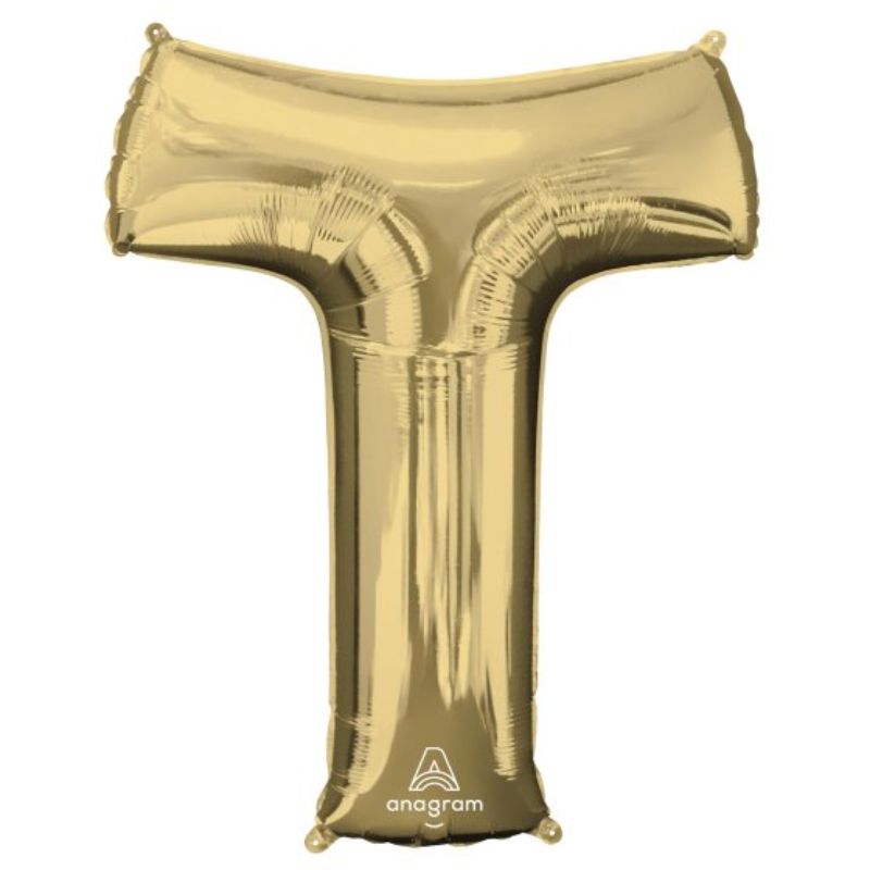 Elegant SuperShape Letter T balloon in white gold, 86cm, self-sealing foil, perfect for celebrations and decor.