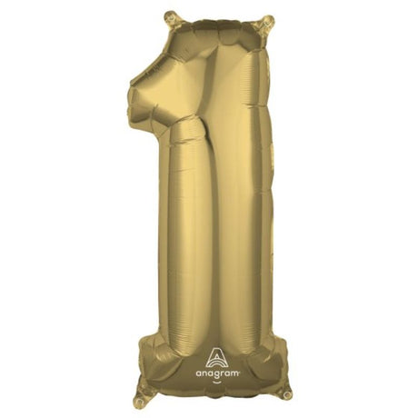 Mid-size white gold numeral 1 foil balloon, 66cm, ideal for birthdays and celebrations with a chic design.