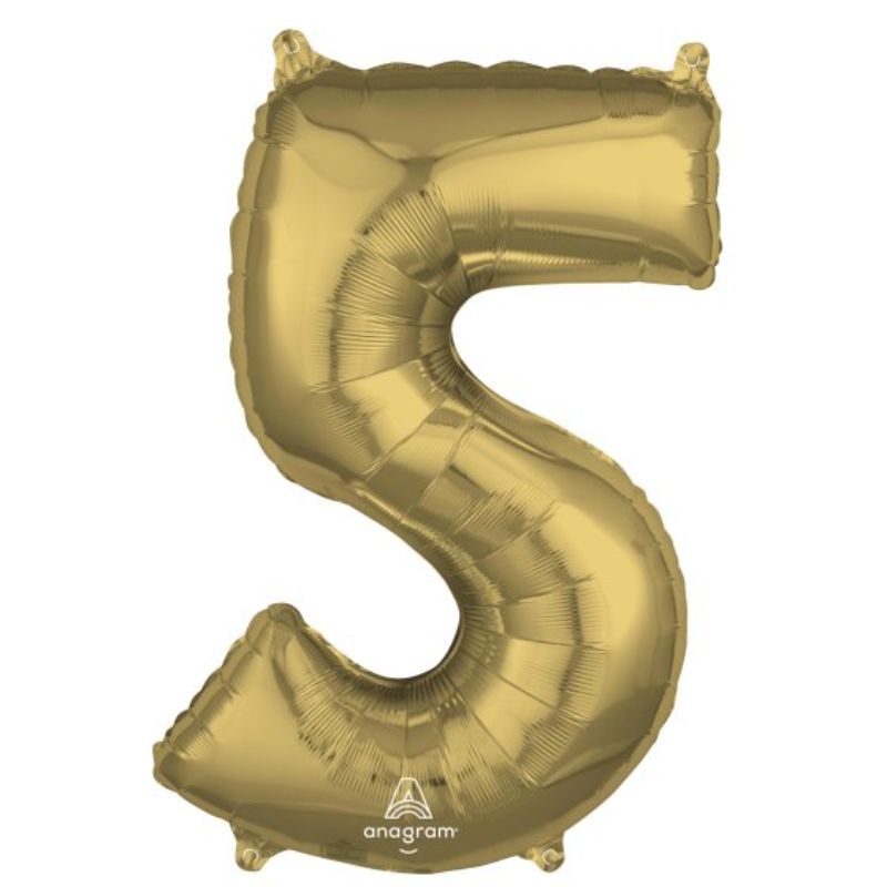 Elegant white gold numeral 5 balloon, 66cm, perfect for celebrations and versatile for any party theme.