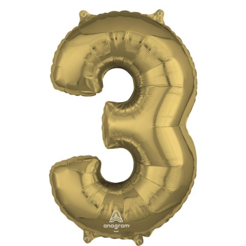 Mid-size white gold numeral 3 balloon, 66cm, self-sealing, perfect for elegant celebrations and party decor.