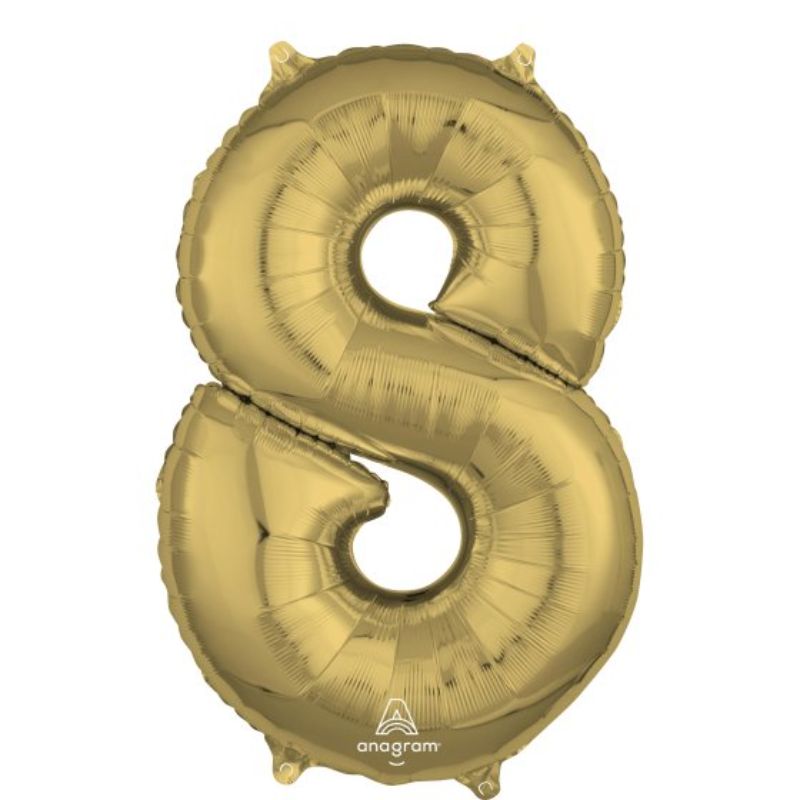 Mid-size white gold numeral 8 foil balloon, 66cm, perfect for elegant celebrations and special events.