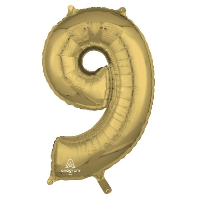 Mid-size white gold numeral 9 balloon, 66cm, perfect for birthdays and anniversaries, adds elegance to any celebration.