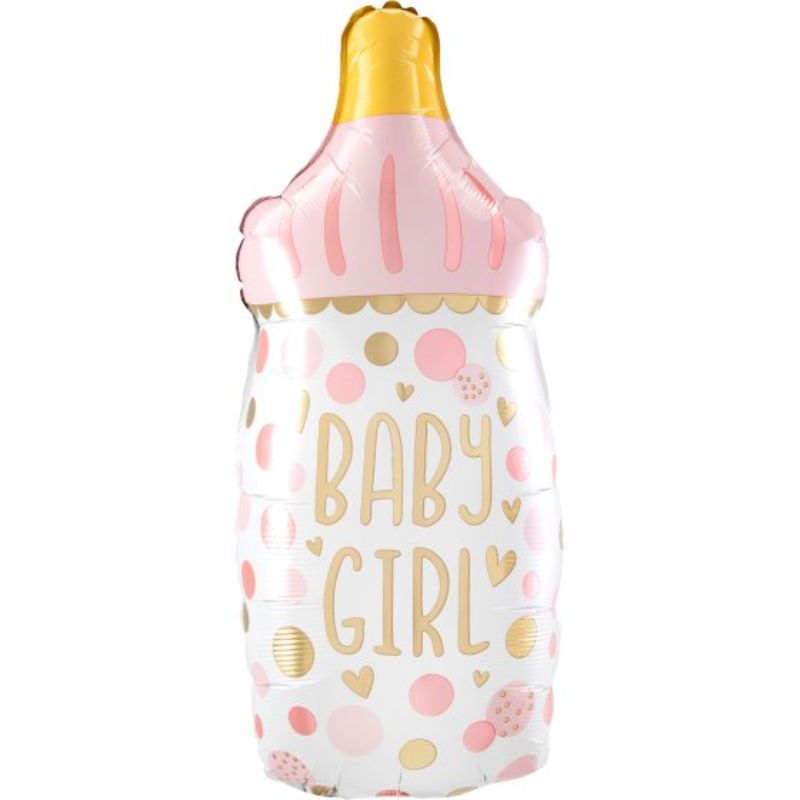 33cm x 79cm self-sealing foil balloon in the shape of a baby girl bottle, perfect for celebrations.