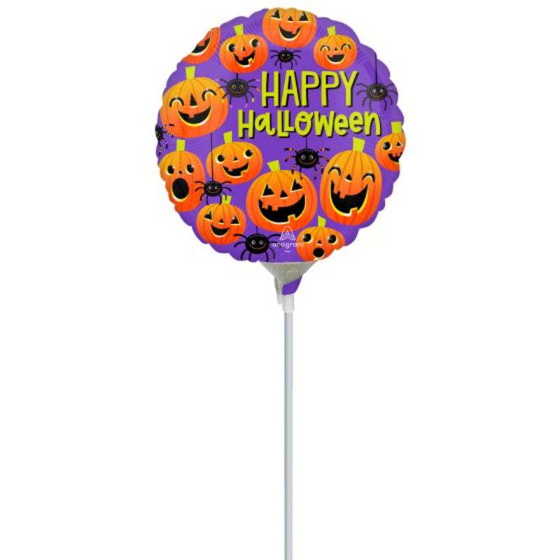 Colorful 22cm Happy Halloween Spiders and Pumpkins decorations, perfect for creating a festive spooky atmosphere.