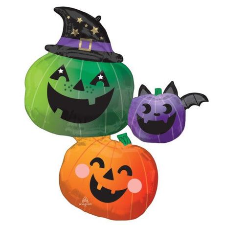 Vibrant SuperShape XL pumpkin stacker foil balloon, 73cm x 83cm, perfect for Halloween decor and celebrations.