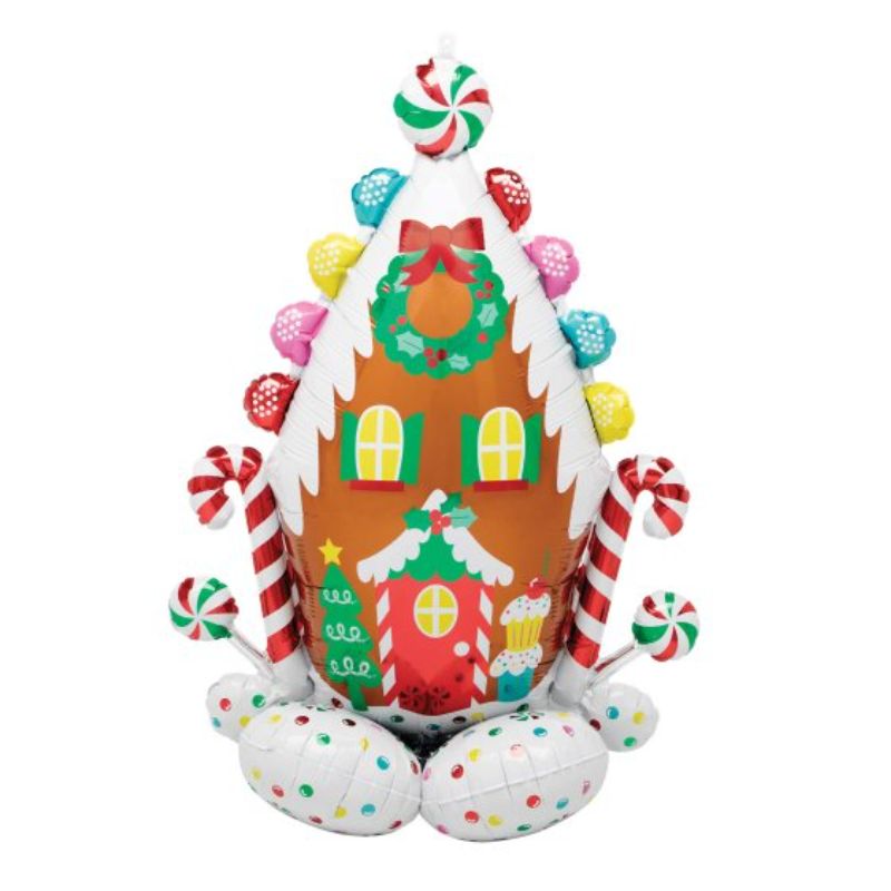 Festive inflatable CI: AirLoonz Gingerbread House, 81cm x 129cm, perfect for indoor/outdoor holiday décor.