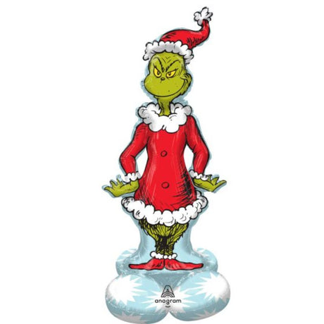 Inflatable Dr. Seuss Grinch balloon standing 66cm x 147cm, perfect for festive holiday decorations.