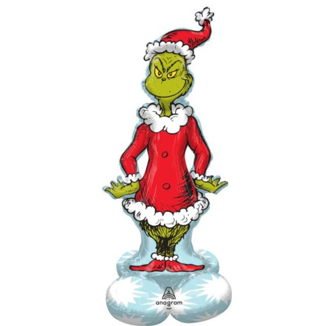 Inflatable Dr. Seuss Grinch balloon standing 66cm x 147cm, perfect for festive holiday decorations.