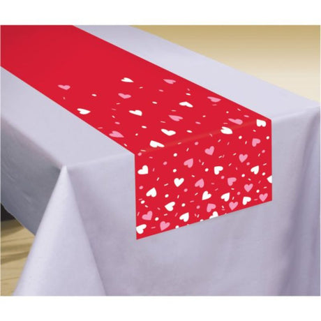 Hearts Table Runner Fabric, 33cm x 1.82m, featuring a charming heart motif for romantic and festive dining decor.