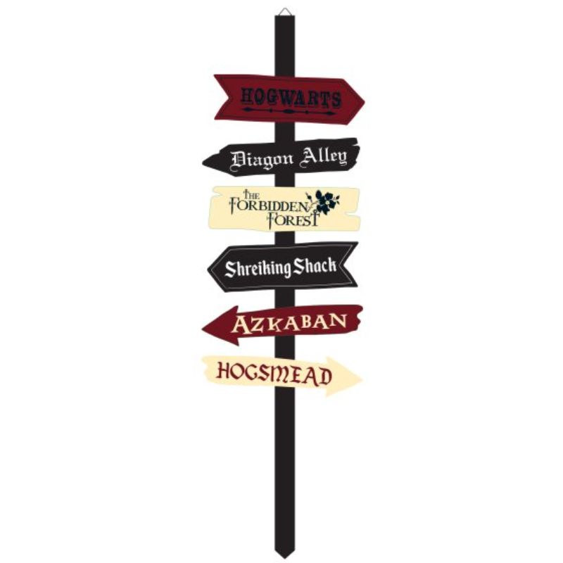 Harry Potter Halloween directional sign, 36cm x 1.2m, features iconic wizarding world points for themed decor.