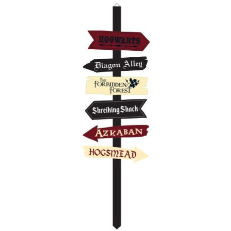 Harry Potter Halloween directional sign, 36cm x 1.2m, features iconic wizarding world points for themed decor.