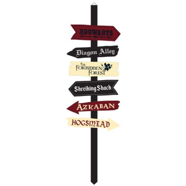 Harry Potter Halloween directional sign, 36cm x 1.2m, features iconic wizarding world points for themed decor.