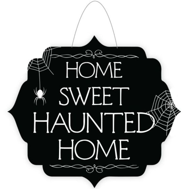 Home Sweet Haunted Home door sign in fun design, 30cm x 26cm, perfect for Halloween decor and welcoming guests.
