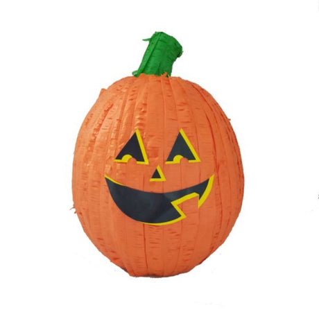 Vibrant 3D pumpkin piñata, 28cm x 38cm, perfect for Halloween and festive celebrations, designed for fun and excitement.