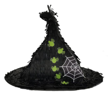 Colorful 3D witch hat pinata, perfect for Halloween or themed parties, filled with treats for festive fun.