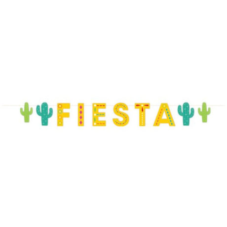 Vibrant 1.2m Fiesta Letter Banner with colorful letters and playful cactus designs for festive celebrations.