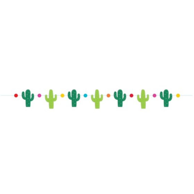 Vibrant Fiesta Cactus Banner featuring colorful cacti designs, perfect for festive celebrations and easy to hang.