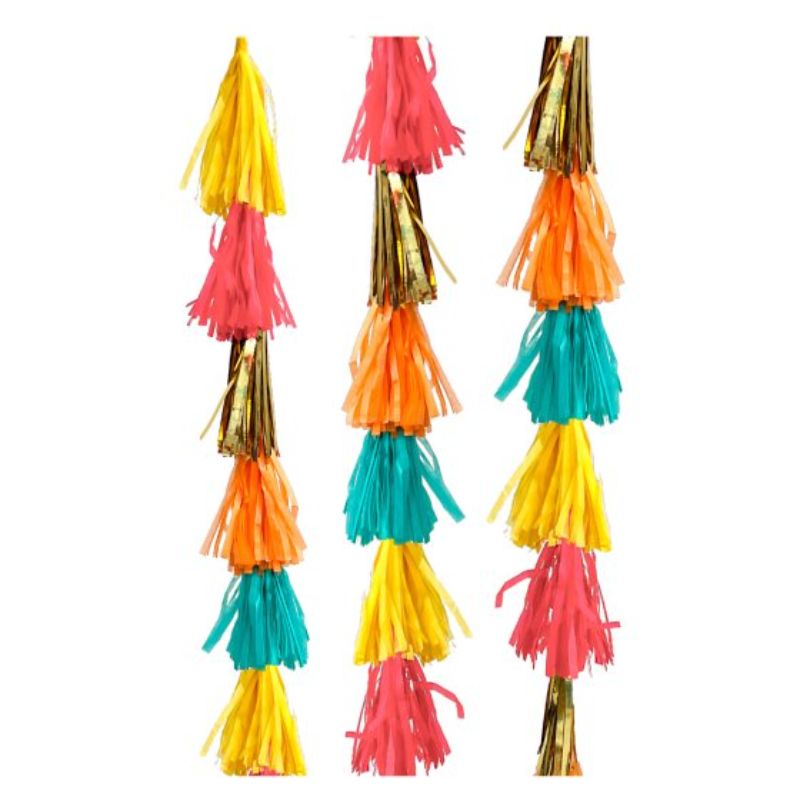 Colorful 1.3m Diwali tassel garland made of paper and foil, perfect for festive indoor or outdoor decorations.