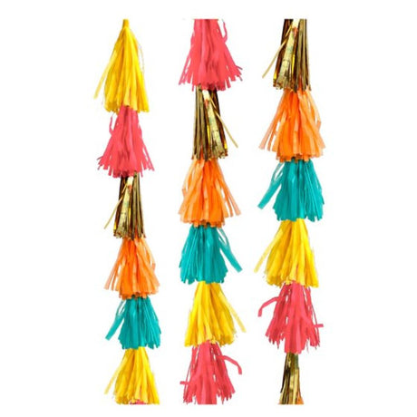 Colorful 1.3m Diwali tassel garland made of paper and foil, perfect for festive indoor or outdoor decorations.