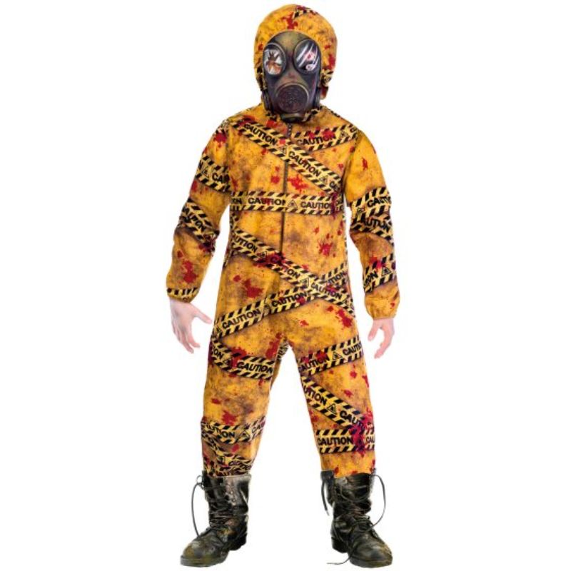 Teenage zombie costume featuring a jumpsuit and mask, perfect for Halloween and spooky events.