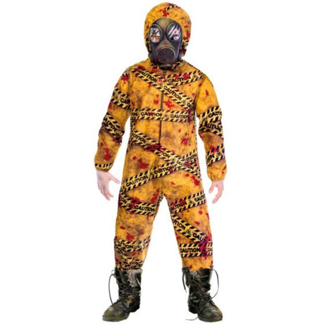 Teenage zombie costume featuring a jumpsuit and mask, perfect for Halloween and spooky events.
