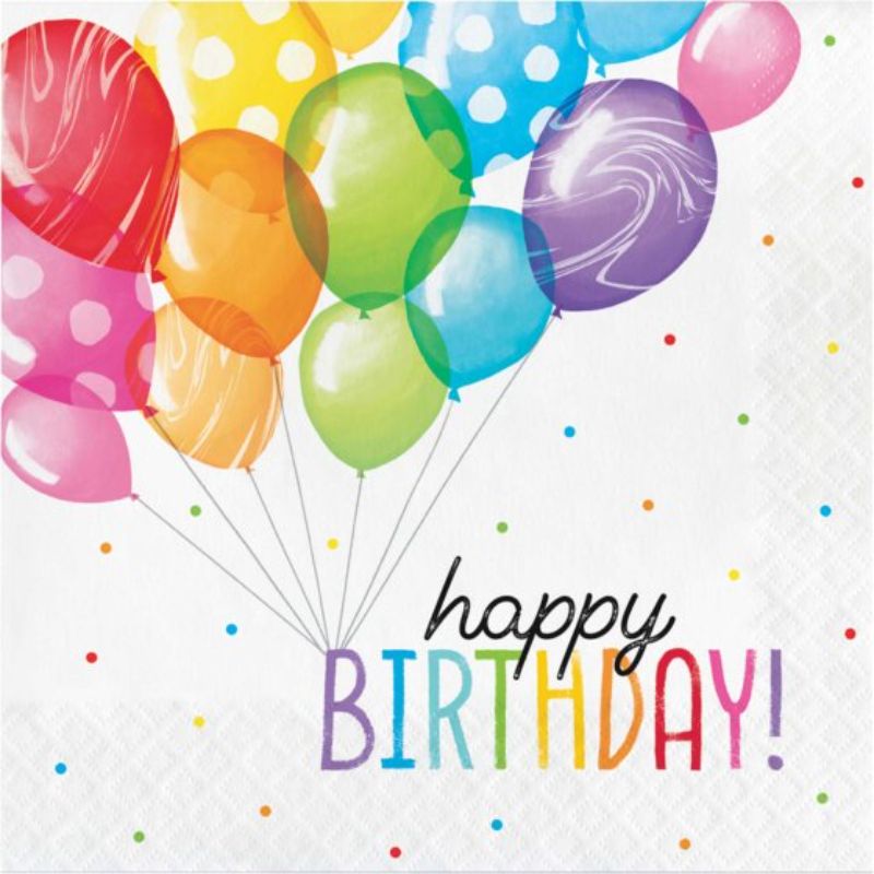 Vibrant Balloon Bash Birthday Lunch Napkins with fun balloon designs, pack of 16, 6.5-inch for festive gatherings.