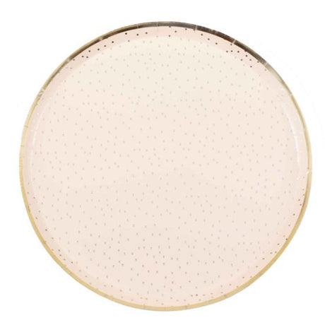 Peach 24cm dotty gold foiled disposable plates, pack of 8 for stylish celebrations and easy clean-up.