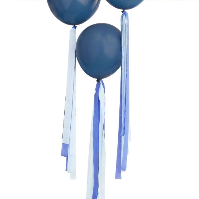 Blue balloon tails streamers pack of 4, featuring 15m of vibrant crepe tails for elegant party décor.