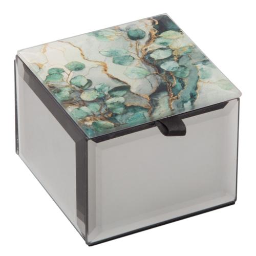 Mystic Jade Glass Mirror Mini Trinket Box 7.5cm