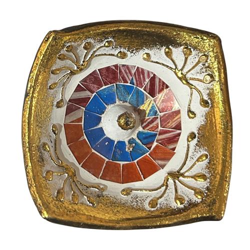 Mosaic Terracotta Incense Dish 10cm Assorted Colours