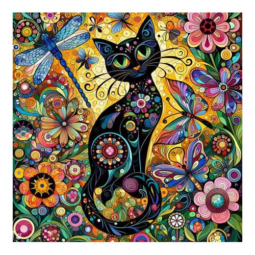 Floral Black Cat Ceramic Trivet With Cork Back 20cm