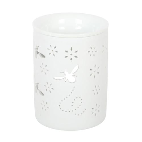 White Bee And Flower Ceramic Wax Warmer And Oil Burner 11.5cm