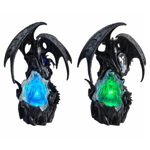 Black Dragon LED Crystal Figurine With Blue Gems 25cm