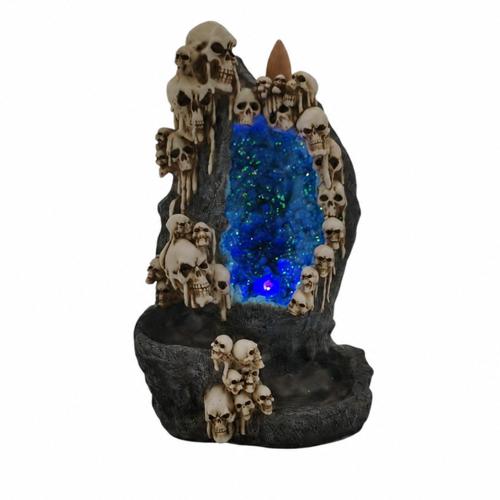 Skull Backflow Incense Burner With Blue LED Gems 21cm